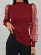 Kadınkolu Tül Detaylı Yarım Balıkçı Kaşkorse Bluz