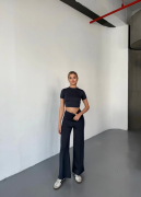 Osy Modal Yumuşak Dokulu Kumaş Kısa Kollu Crop Rahat Pantalon Ikili Takım - Füme