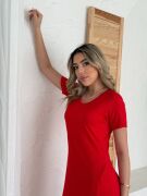 Kadın Kısa Kollu V Yaka Maxi Boy Elbise 124 Cm