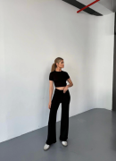 Osy Modal Yumuşak Dokulu Kumaş Kısa Kollu Crop Rahat Pantalon Ikili Takım - Siyah