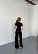 Osy Modal Yumuşak Dokulu Kumaş Kısa Kollu Crop Rahat Pantalon Ikili Takım - Siyah