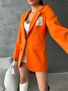 ELLO ETİKETLİ ÇENGELLİ İĞNE DETAYLI CEKET - Orange