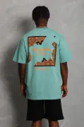 Unisex Oversize Baskılı Bisiklet Yaka T-Shirt - Mint Yeşili