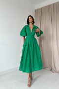 Yeşil Pileli Balkon Elbise