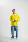 Geniş V Yaka Kol Ribana Detaylı SweatShirt - Sarı