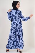2145 Desenli Tesettür Elbise - Lacivert