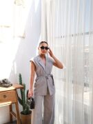 Keten Kuşakli Yelek Ve Pantolon İki̇li̇ Takim