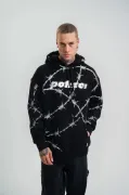 POLIZEI Premium Kalite Kapşonlu Varak Ve Pano Baskılı SweatShirt - Siyah