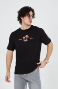 Erkek Ön Ve Arka Baskılı T-Shirt - Siyah
