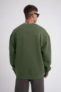 Unisex Biskilet Yaka Üç İplik SweatShirt - Haki