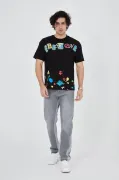 Erkek Baskılı Penye T-Shirt - Siyah
