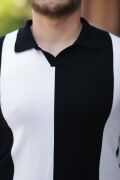 Erkek Kısa Kollu Polo Yakalı Blok Desenli Triko Bluz