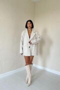 Bej Çizgili Oversize Ceket