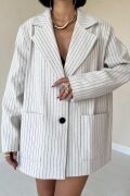 Bej Çizgili Oversize Ceket