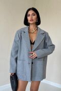 Gri Çizgili Oversize Ceket