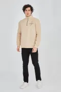 Erkek Yarım Fermuarlı Baskılı Sweat - Bej