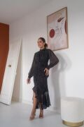 Siyah Balık Şifon Elbise