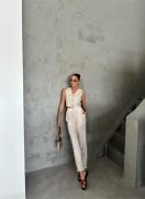 BEL LASTİK DETAYLI MODAL KUMAŞ PANTOLON - Bej