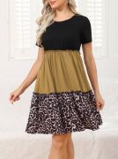 Kadın Leopar Detay üç Parça Viskon Elbise