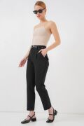 Pileli Kemerli Kumaş Pantolon 6725 - Siyah