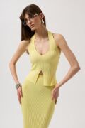 V Detay Dokulu Crop Bluz