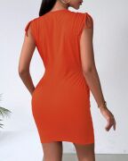 Kadın Kruvaze Yaka Büzgü Ve Zincir Aksesuar Detay Cepli Sandy Mini Elbise