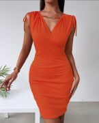 Kadın Kruvaze Yaka Büzgü Ve Zincir Aksesuar Detay Cepli Sandy Mini Elbise