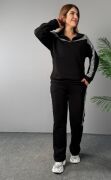 Kadın Fermuar Ve Ekose Detay Sweatshirt Ve Pantolon üç Iplik Kumaş Ikili Takım