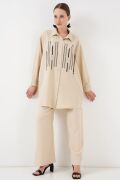 Desenli Tunik Pantolon İkili Takım 6720 - Krem