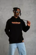 Erkek Armalı Baskılı Kapüşonlu Sweatshirt - Siyah
