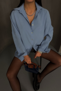 BOYFRİEND GÖMLEK MODAL KUMAŞ OVERSİZE - Mavi