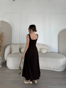 Sırt Dekolteli Kolsuz Uzun Elbise - Kahverengi