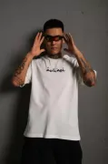 Erkek Bisiklet Yakalı Sırt Baskılı Oversize T-Shirt - Beyaz