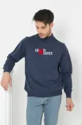 Unisex Yarım Boğazlı Baskılı Dokuma Triko - Indigo