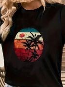 Kadın Kısa Kollu Palmiye Baskılı Viskon T-shirt