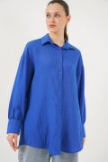 Çizgili Uzun Gömlek Tunik 5963 - Saks