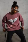 Erkek Güvercin Baskılı Sweatshirt - Gül Kurusu