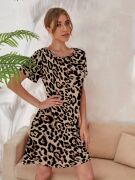 Kadın Kısa Kollu Bisiklet Yaka Dijital Baskılı Süprem Elbise