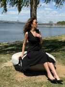 Kadın Ithal Krep Kumaş Kruvaze Yaka Eteği Kloş Kolsuz Mini Elbise