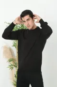 Unisex Uzun Kol Biskilet Yaka Dokuma Triko - Siyah