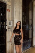 PÜSKÜL PAYET CROP BLUZ-KISA ETEK TAKIM - Gold