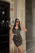PÜSKÜL PAYET CROP BLUZ-KISA ETEK TAKIM - Gümüş
