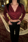 PULLU CROP KRUVAZE BLUZ - Bordo