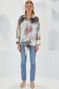 Hardal Ekru Oversize Dökümlü Saten Gömlek 907