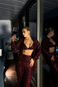 PUL PAYET 3 LÜ TAKIM - CEKET-BÜSTİYER-PANTOLON - Bordo