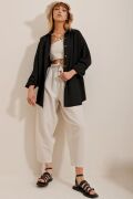 Kadın Keten Kumaş Oversize Gömlek