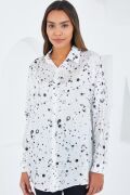 Siyah Beyaz Desenli Oversize Saten Gömlek 3985