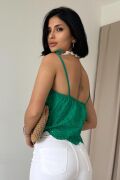 Yeşil Bağcıklı Brode Bluz