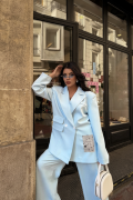 TASARIM ETİKET DETAYLI CEKET - PANTOLON TAKIM - Bebe Mavi