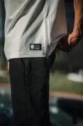 Unisex İki Yandan Fermuarlı Parçalı Baskılı Oversize T-shirt - Beyaz